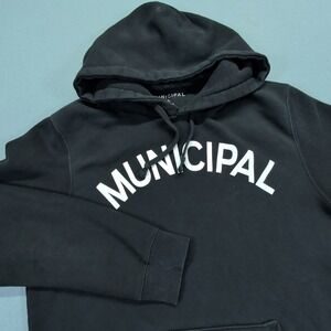Municipal Hoodie Mens XL Black Logo Graphic Pullover Sweatshirt